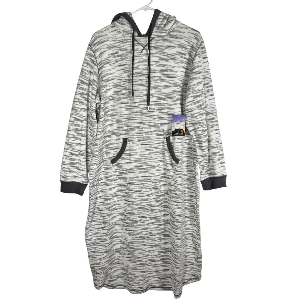 NWT Cuddl Duds Welcome Home Hooded Nightgown XL Gray White Space Dye Sleepwear